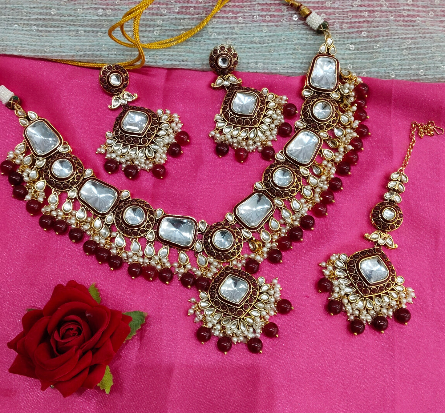 Ruby Kundan Necklace Indian Jewelry London Set