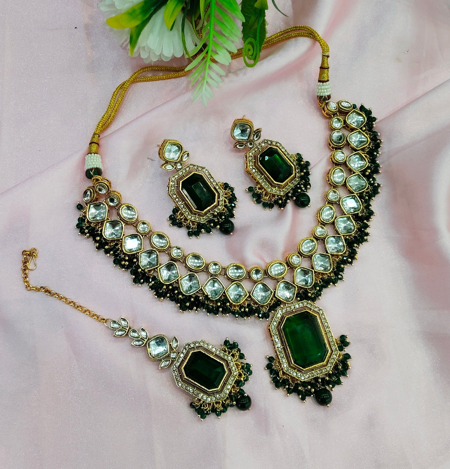 Green Kundan Necklace Indian Jewelry Legend Set