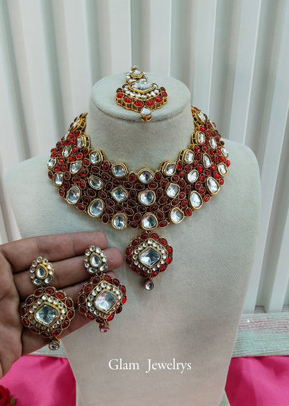 Majenta Kundan Necklace Indian Jewelry Life Set