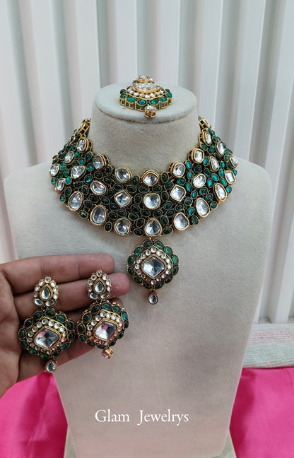 Light Green Kundan Necklace Indian Jewelry Life Set