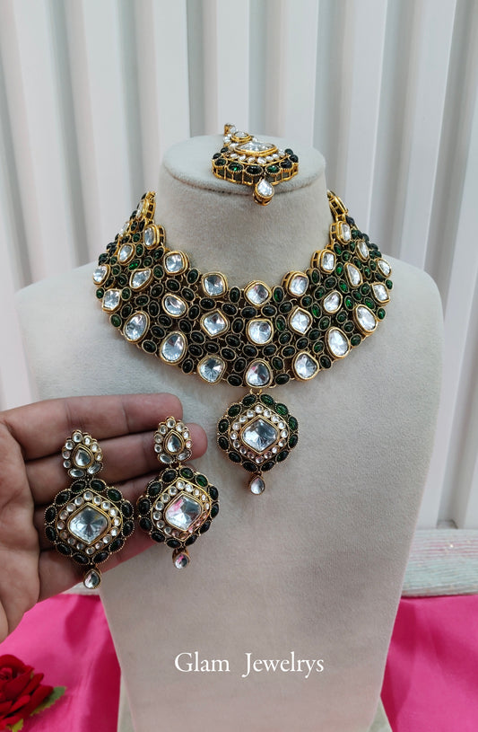 Green Kundan Necklace Indian Jewelry Life Set