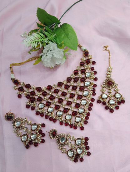 Maroon Kundan Necklace Indian Jewelry Land Set