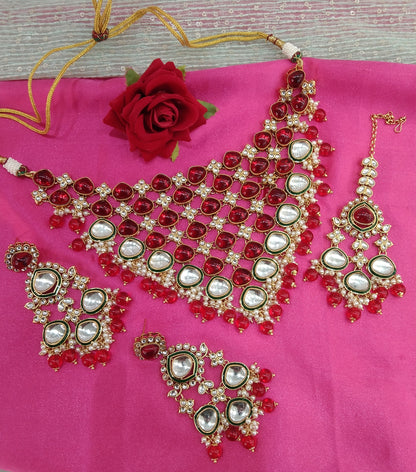 Red Kundan Necklace Indian Jewelry Land Set