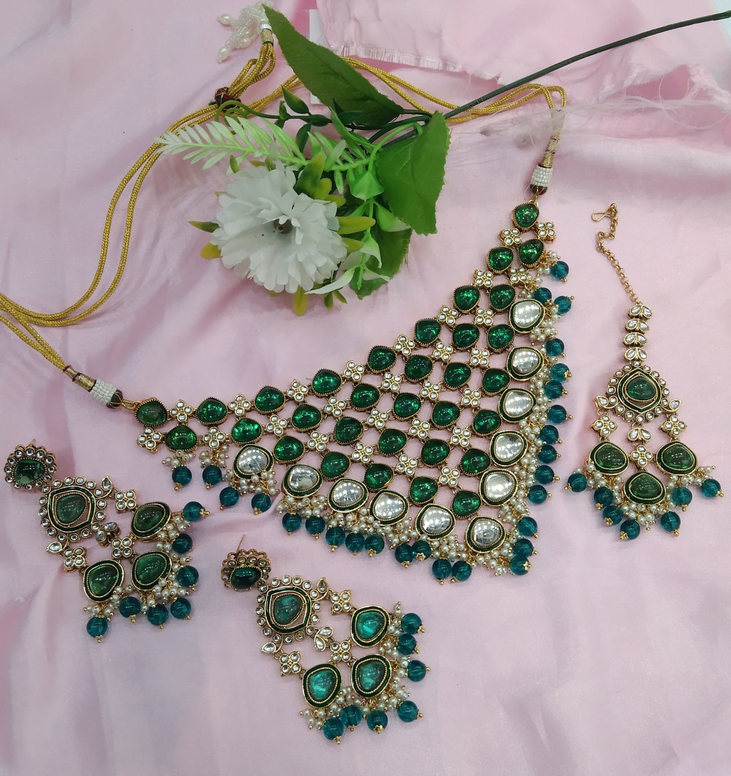 Rama Green Kundan Necklace Indian Jewelry Land Set