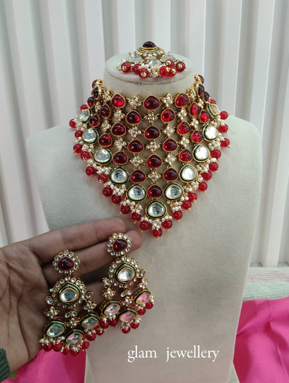 Red Kundan Necklace Indian Jewelry Land Set