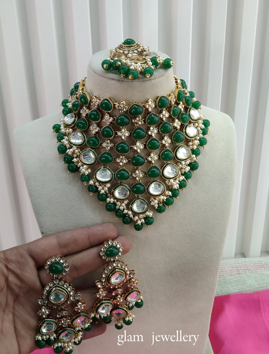 Green Kundan Necklace Indian Jewelry Land Set