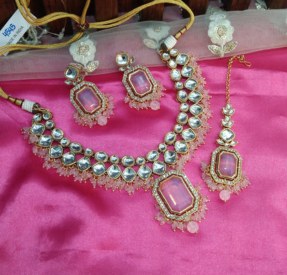 Pink Kundan Necklace Indian Jewelry Legend Set