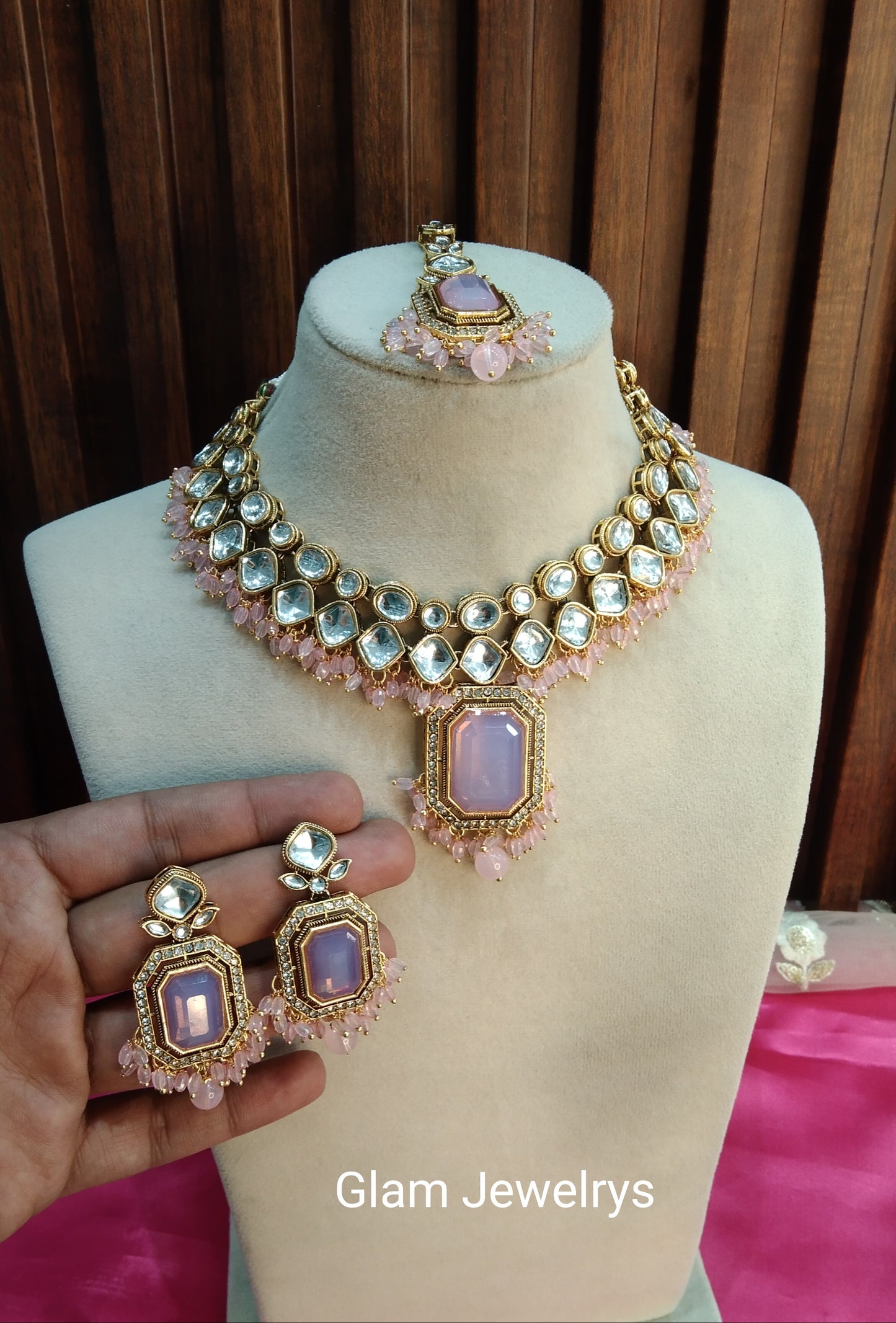 Pink Kundan Necklace Indian Jewelry Legend Set