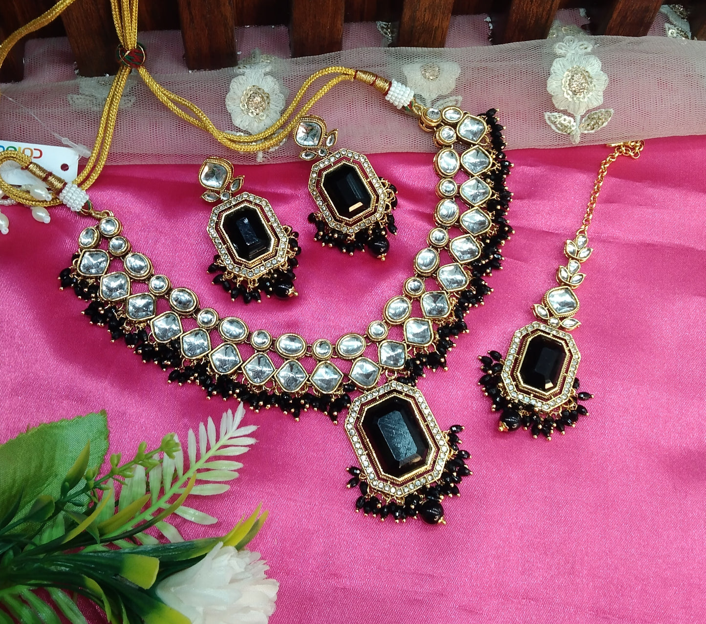 Black Kundan Necklace Indian Jewelry Legend Set