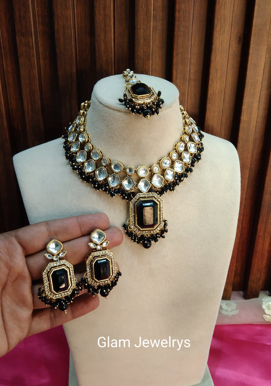 Black Kundan Necklace Indian Jewelry Legend Set