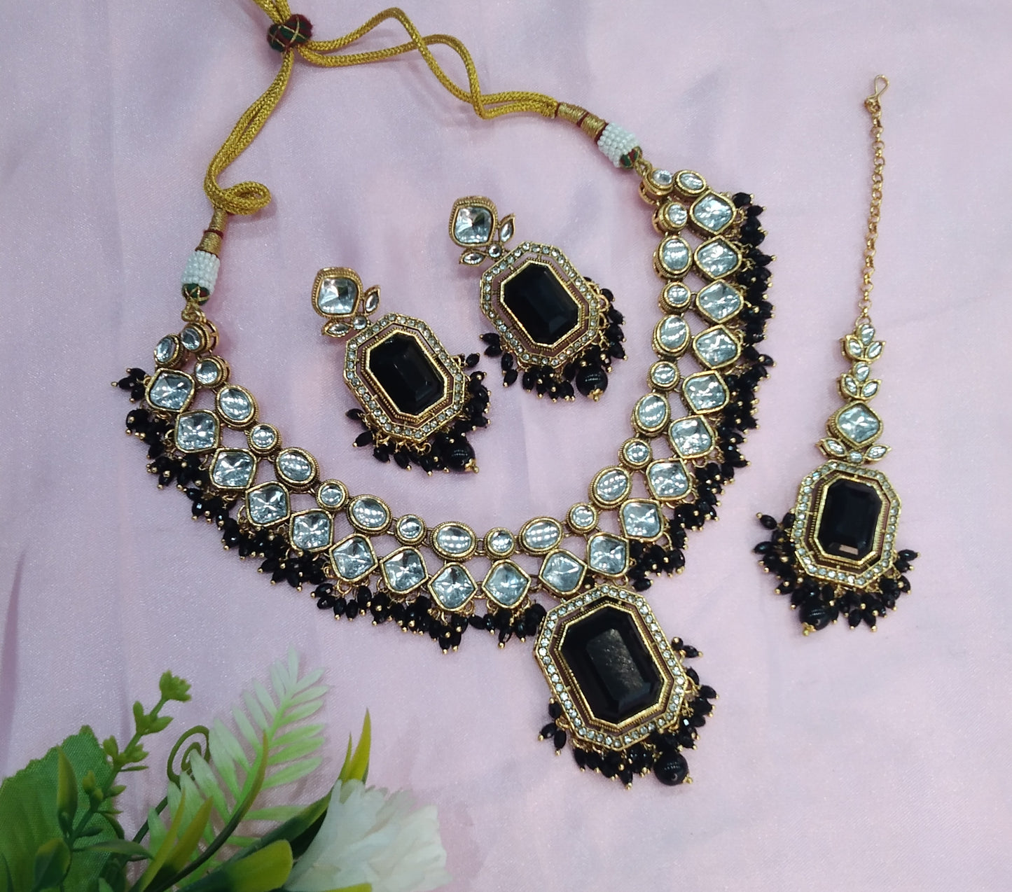 Black Kundan Necklace Indian Jewelry Legend Set