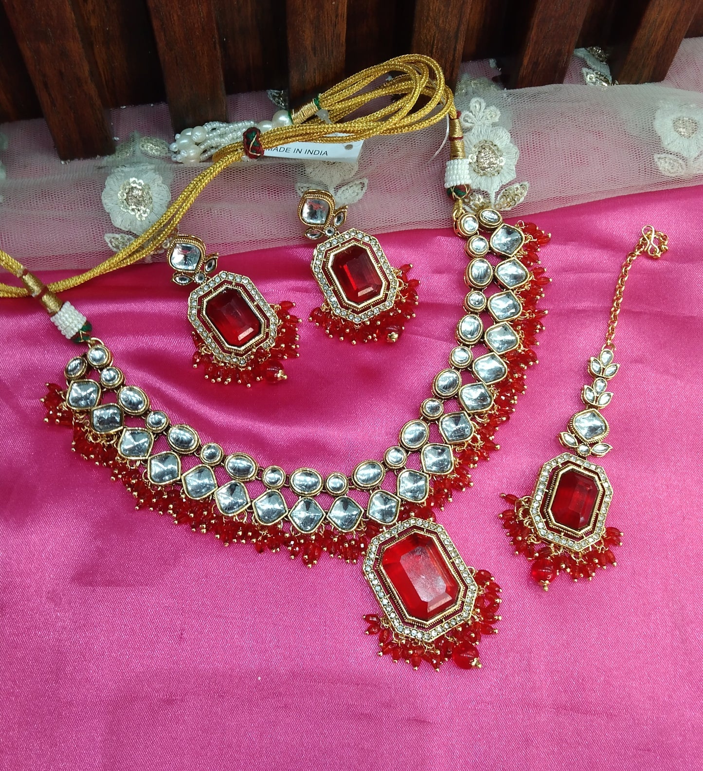 Red Kundan Necklace Indian Jewelry Legend Set