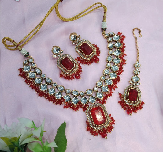 Red Kundan Necklace Indian Jewelry Legend Set