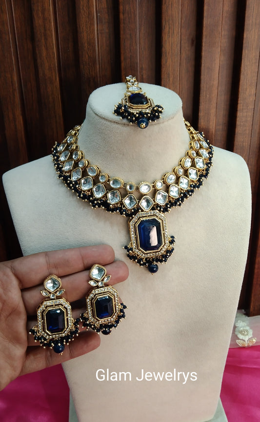 Blue Kundan Necklace Indian Jewelry Legend Set