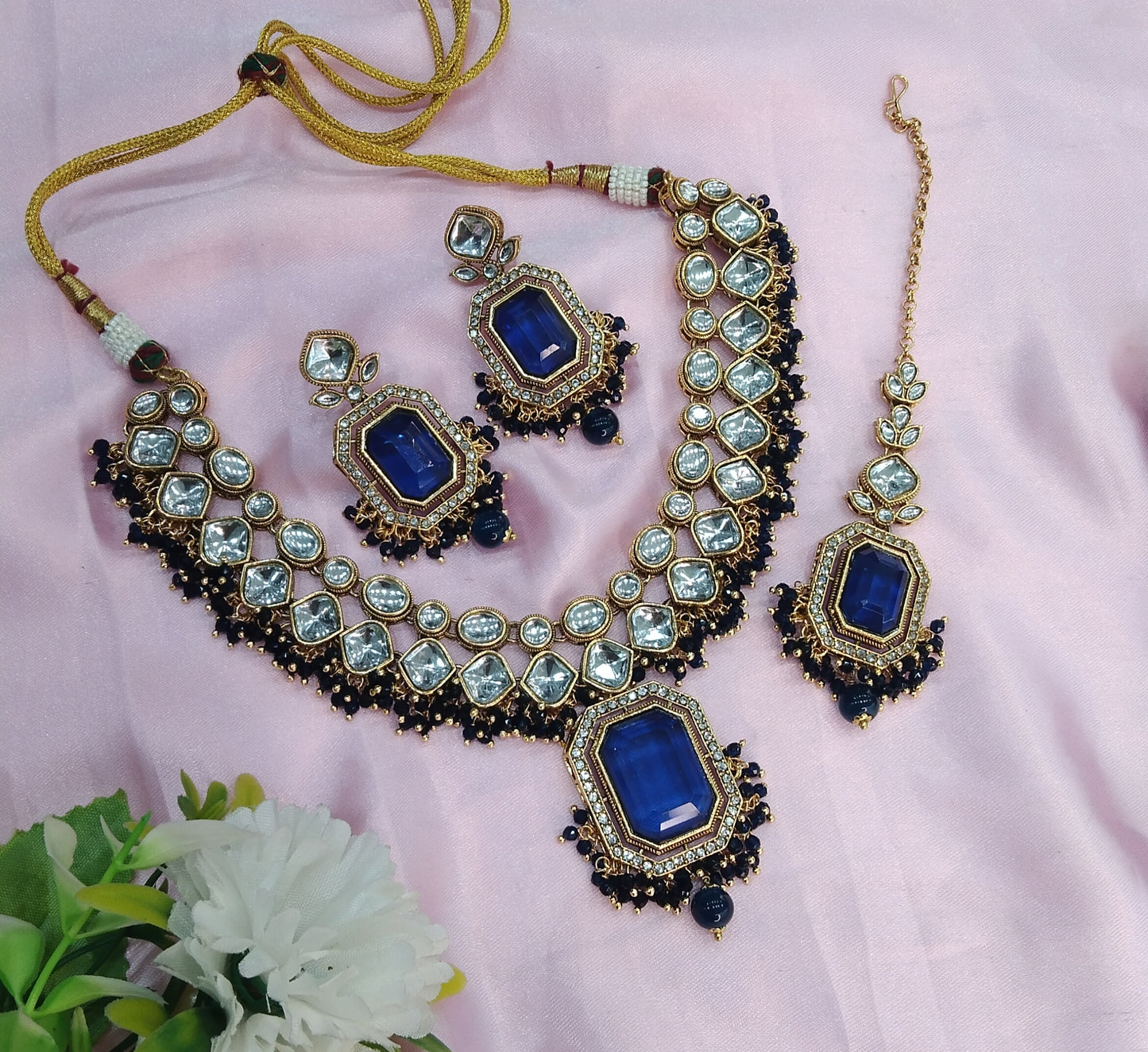 Blue Kundan Necklace Indian Jewelry Legend Set