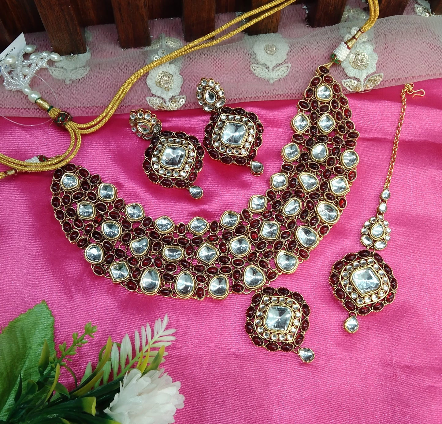 Maroon Kundan Necklace Indian Jewelry Life Set