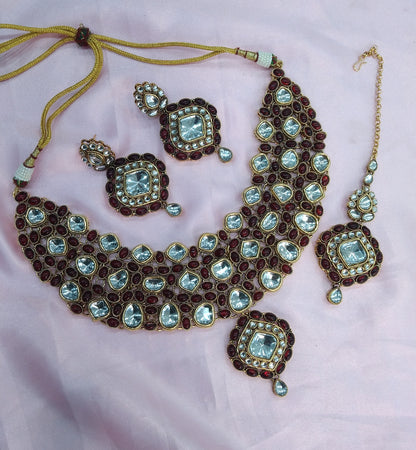 Maroon Kundan Necklace Indian Jewelry Life Set