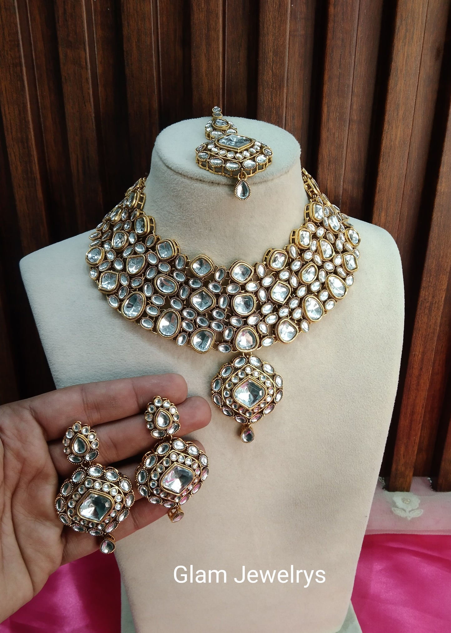 Antique Gold Kundan Necklace Indian Jewelry Life Set