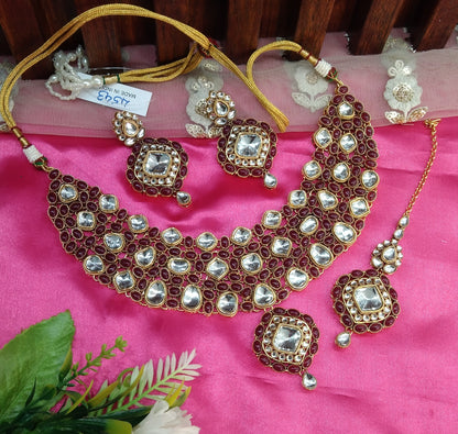 Ruby Kundan Necklace Indian Jewelry Life Set