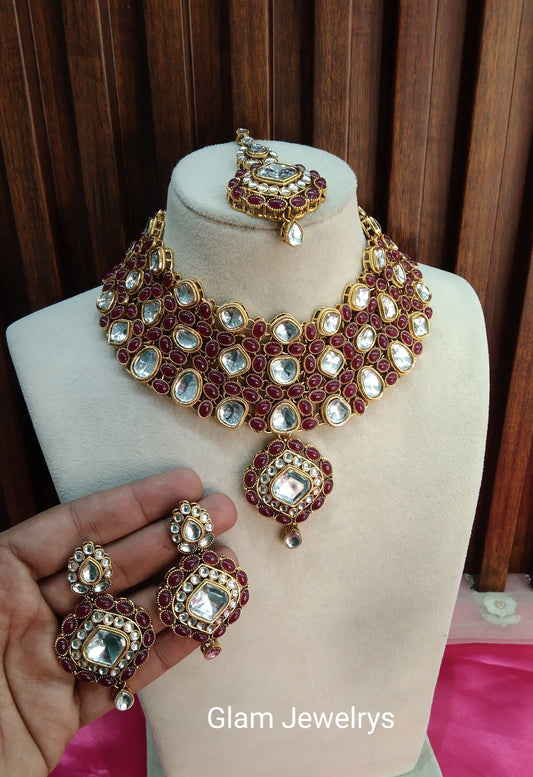 Ruby Kundan Necklace Indian Jewelry Life Set