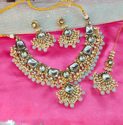 Sea Green Kundan Necklace Indian Jewelry Letter Set