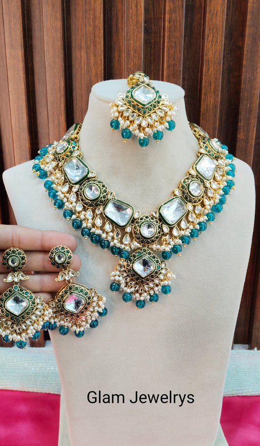 Rama Green  Kundan Necklace Indian Jewelry Letter Set