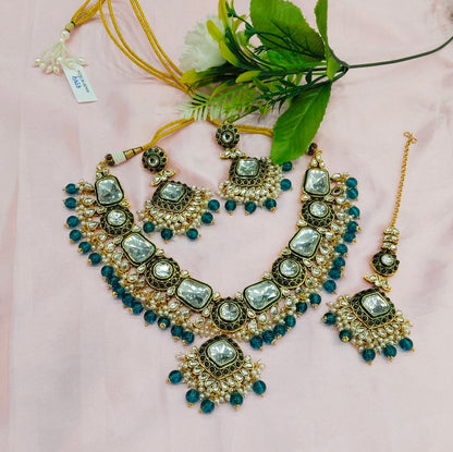 Rama Green  Kundan Necklace Indian Jewelry Letter Set