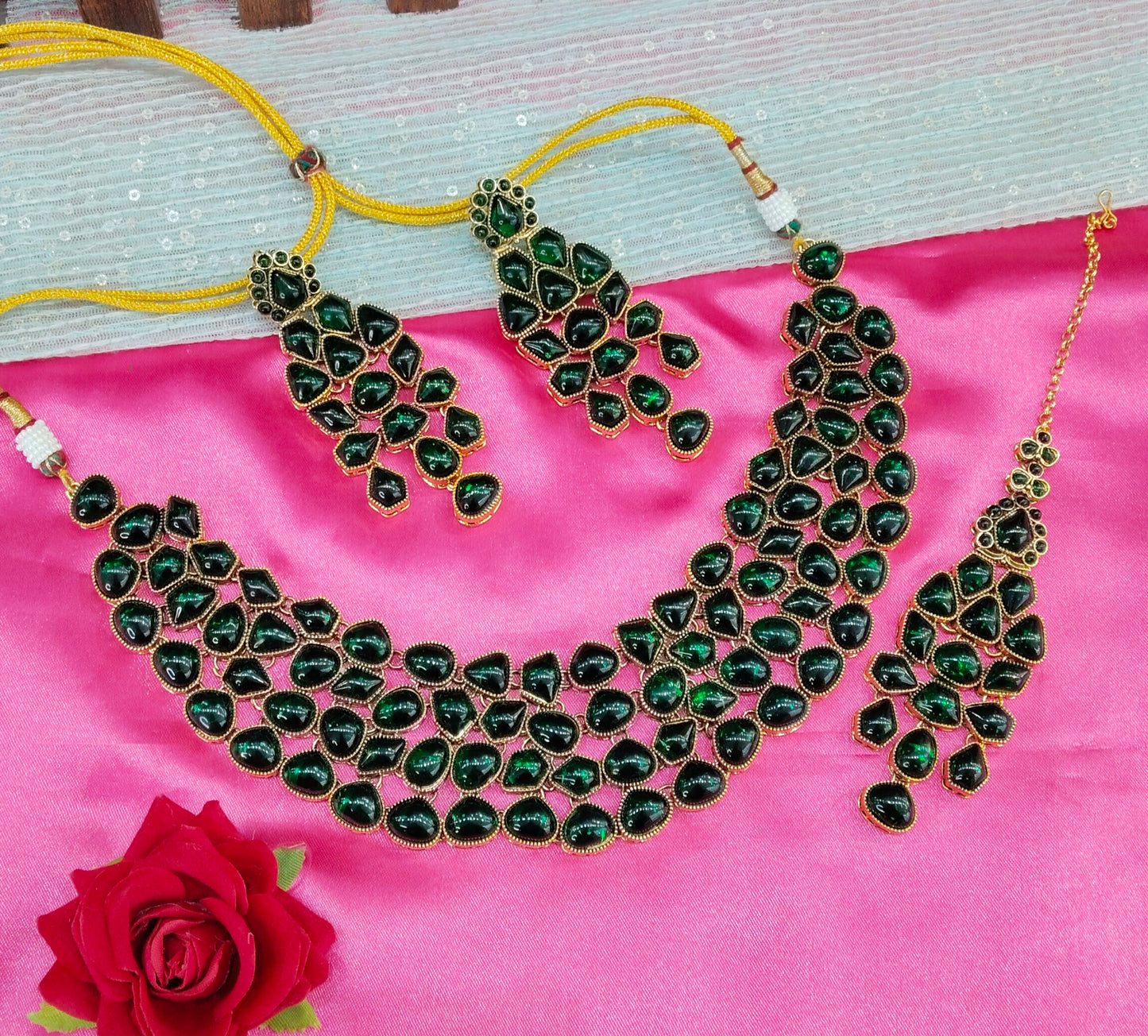 Green  Kundan Necklace Indian Jewelry Lucky Set