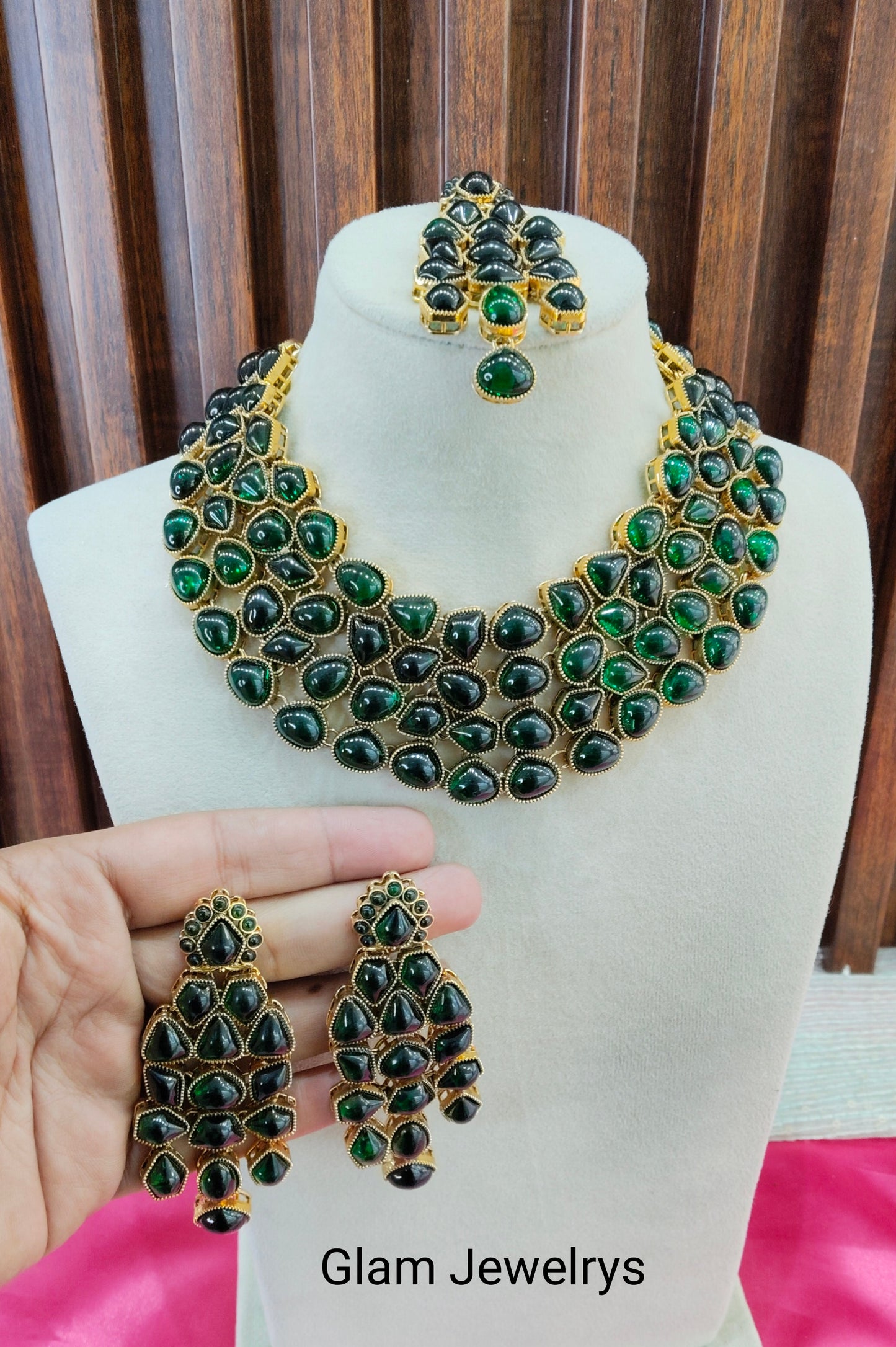 Green  Kundan Necklace Indian Jewelry Lucky Set