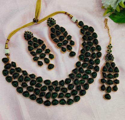 Green  Kundan Necklace Indian Jewelry Lucky Set