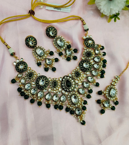 Green Meenakari Kundan Necklace Indian Jewelry Aman Set