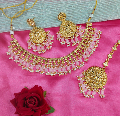 Pink Gold Look Punjabi Style Necklace Indian Jewellery Asha Set