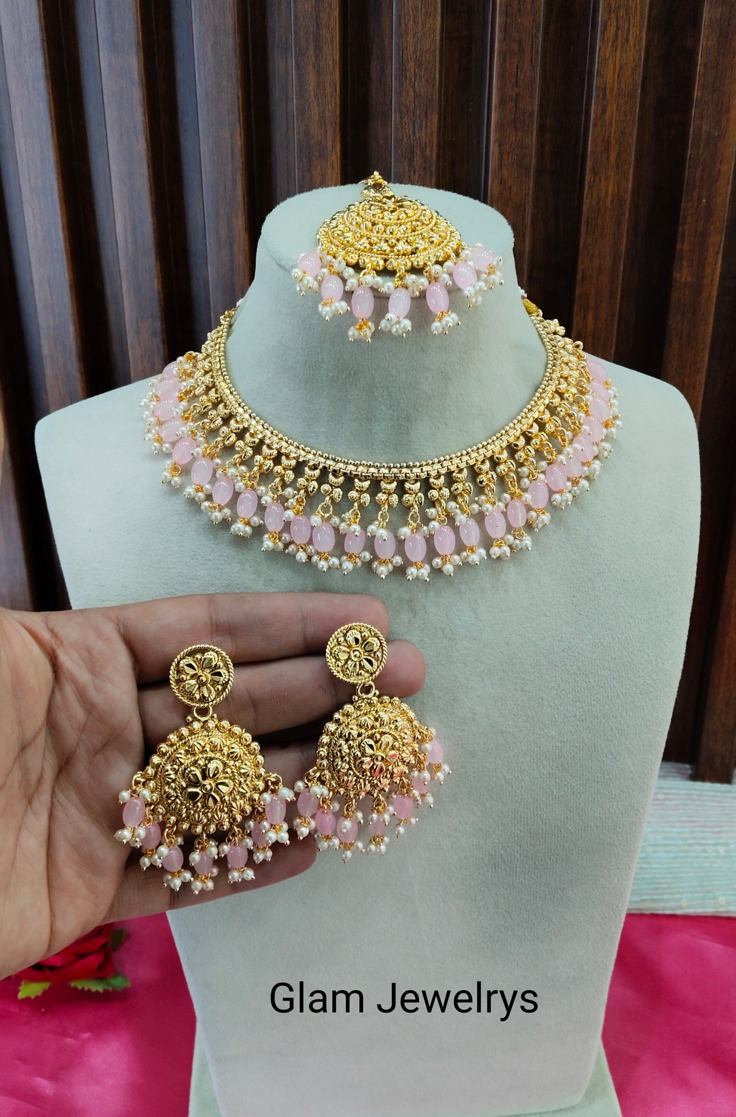 Pink Gold Look Punjabi Style Necklace Indian Jewellery Asha Set