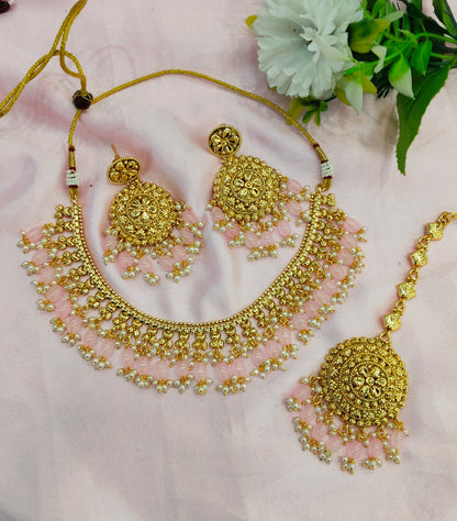 Pink Gold Look Punjabi Style Necklace Indian Jewellery Asha Set