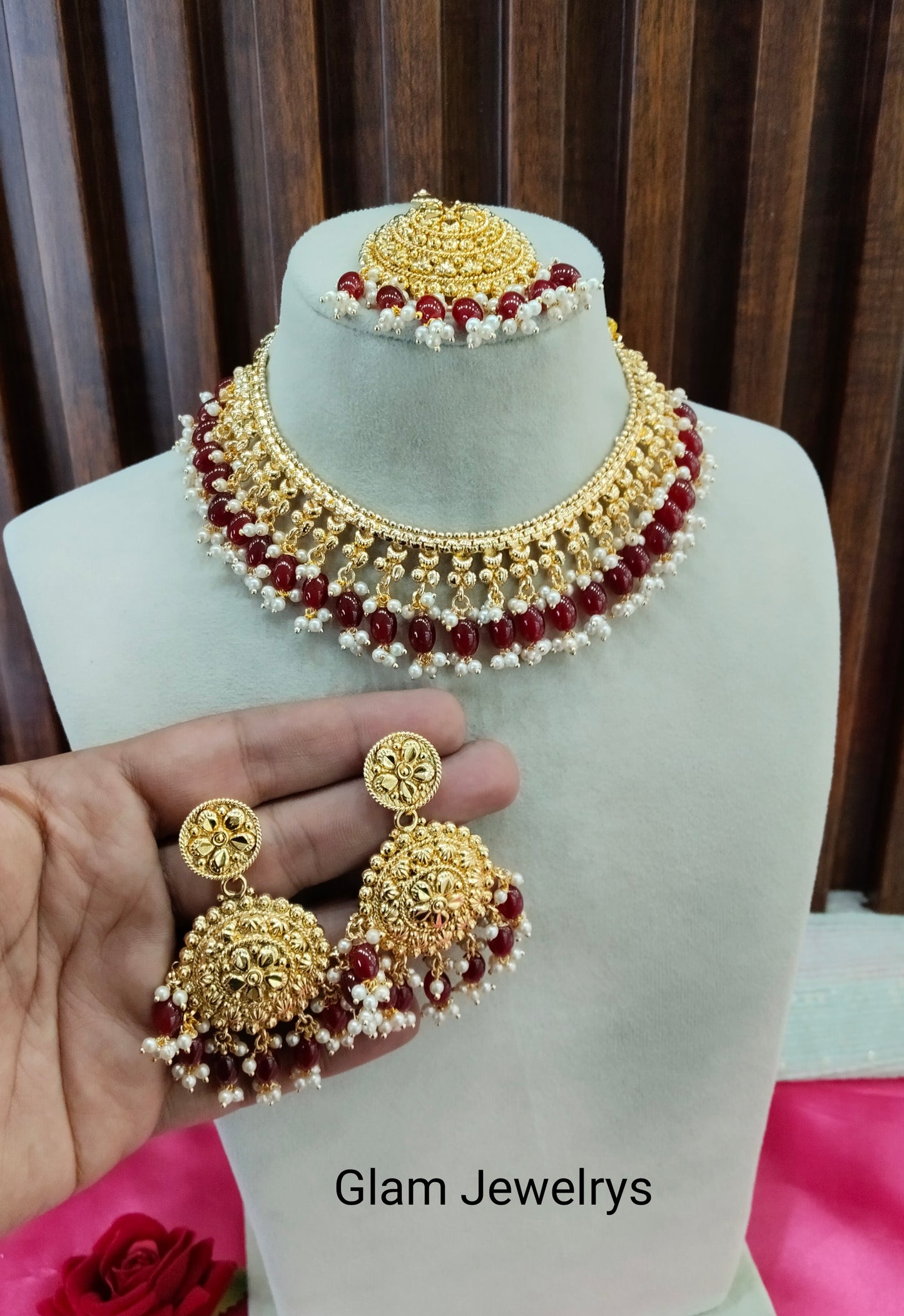 Maroon Gold Look Punjabi Style Necklace Indian Jewellery Asha Set