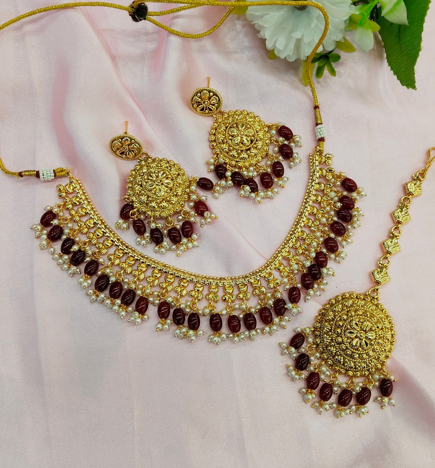 Maroon Gold Look Punjabi Style Necklace Indian Jewellery Asha Set