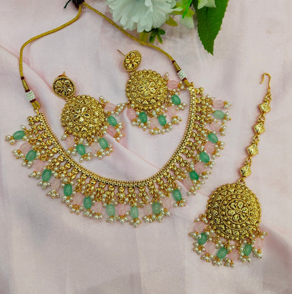 Mint Pink Gold Look Punjabi Style Necklace Indian Jewellery Asha Set