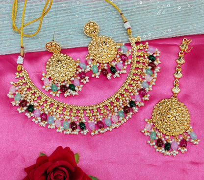 Multi Color Gold Look Punjabi Style Necklace Indian Jewellery Asha Set