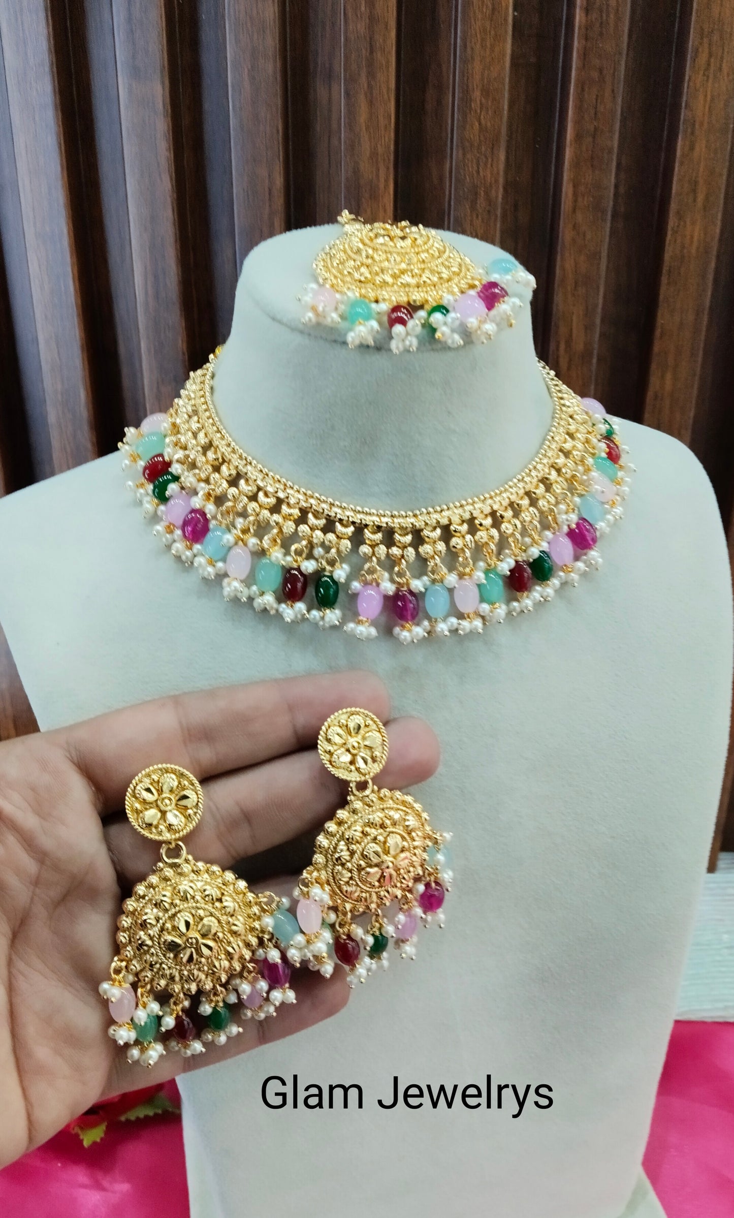 Multi Color Gold Look Punjabi Style Necklace Indian Jewellery Asha Set