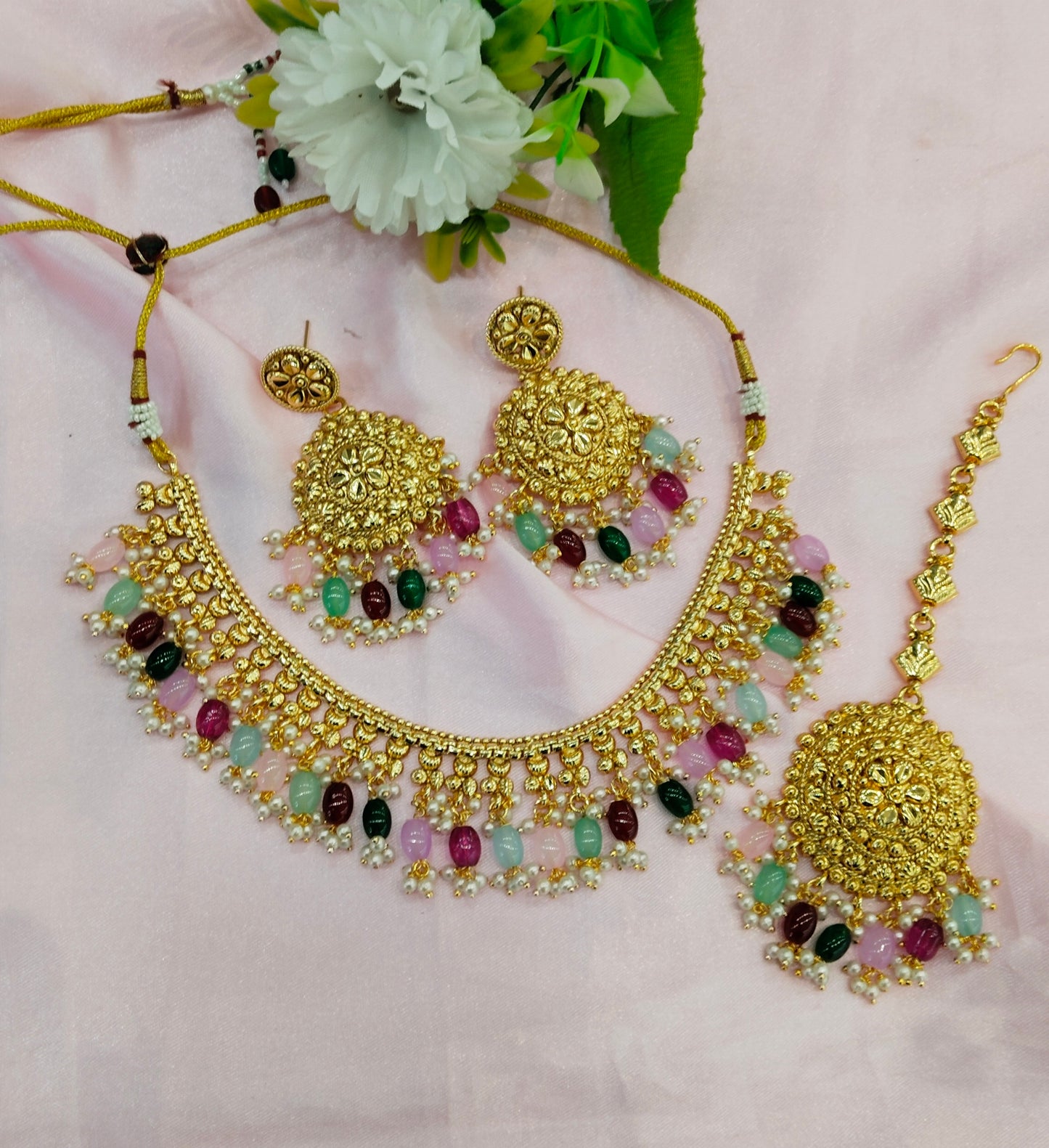 Multi Color Gold Look Punjabi Style Necklace Indian Jewellery Asha Set