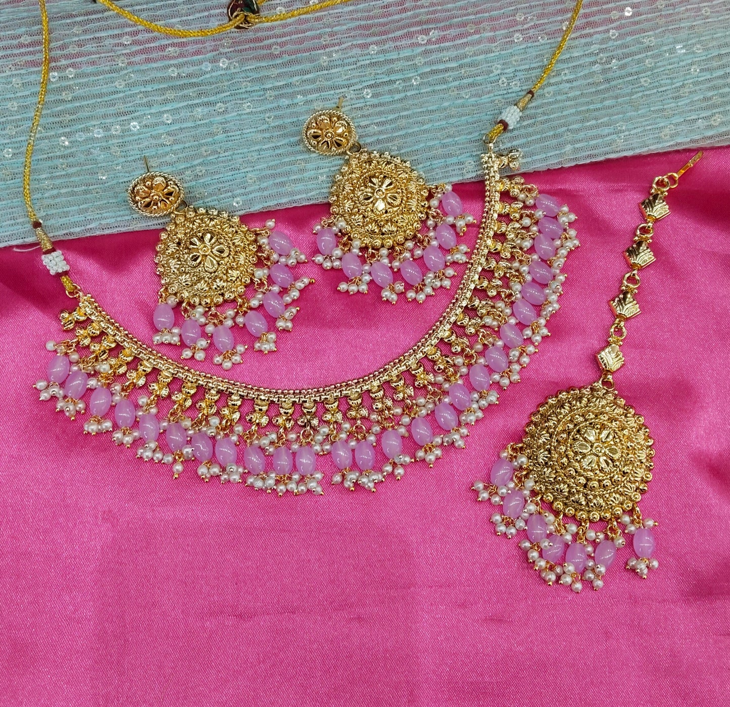 Lavender Gold Look Punjabi Style Necklace Indian Jewellery Asha Set