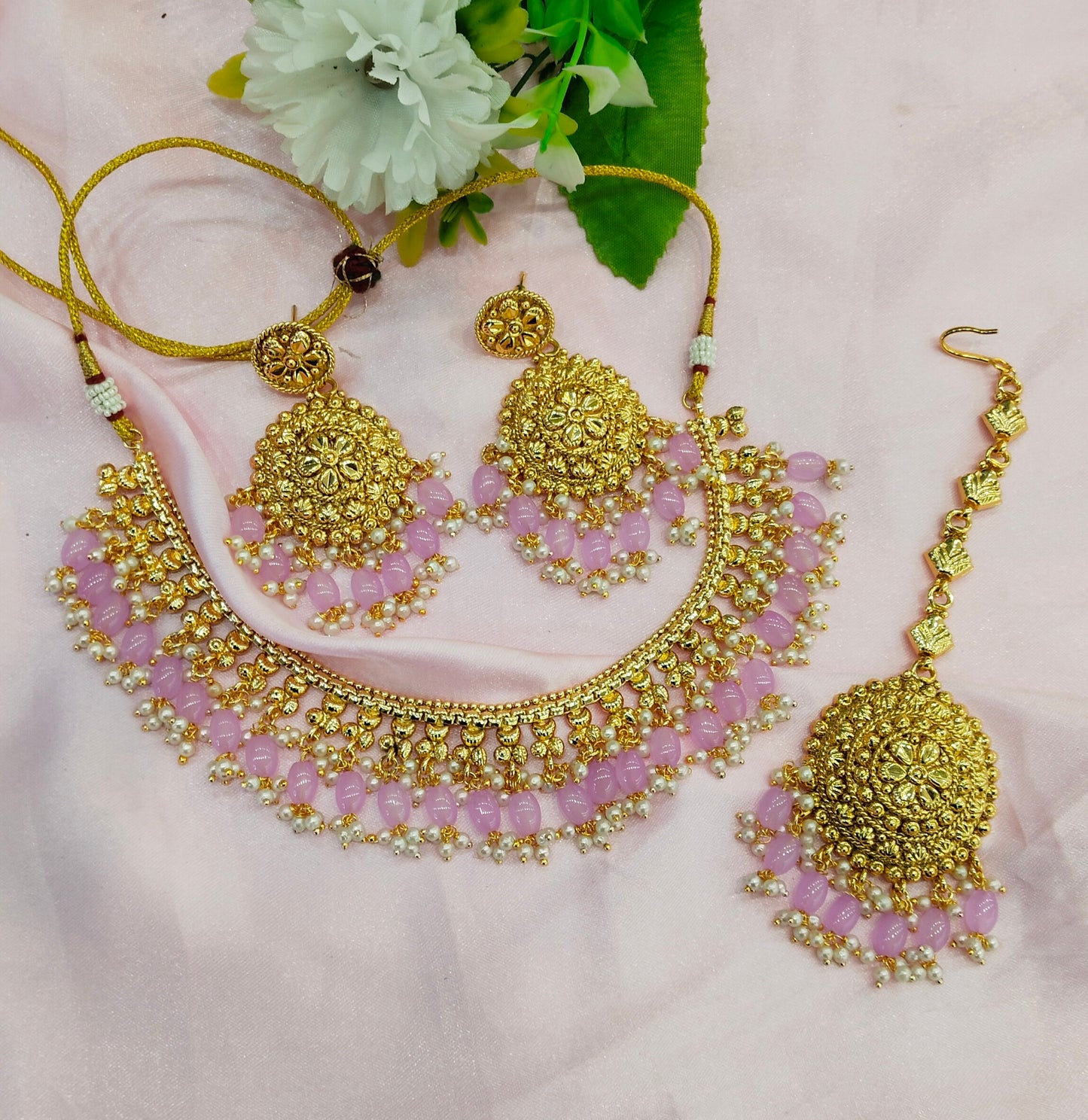 Lavender Gold Look Punjabi Style Necklace Indian Jewellery Asha Set