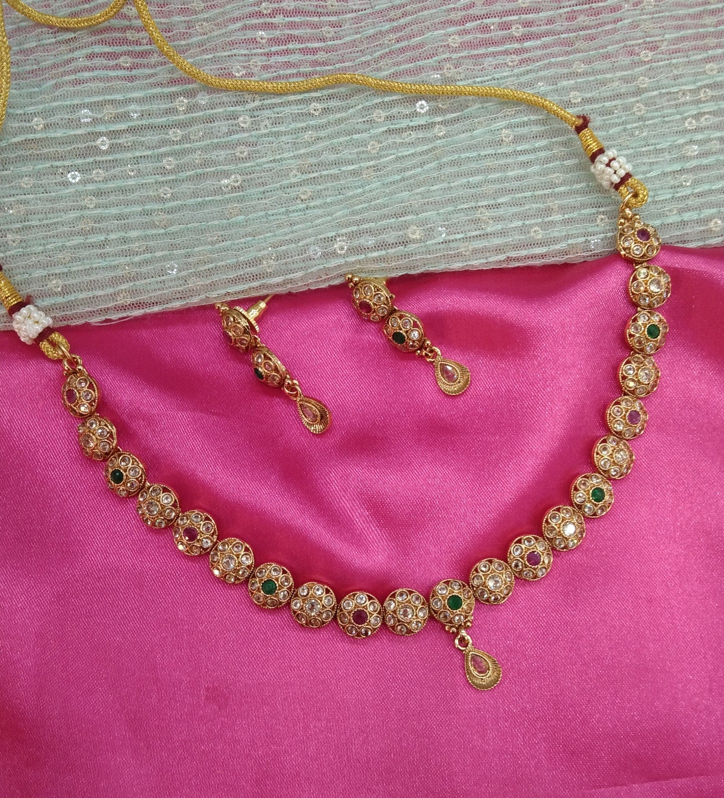 Ruby Green Gold Polki Necklace Indian Jewellery Delta Set