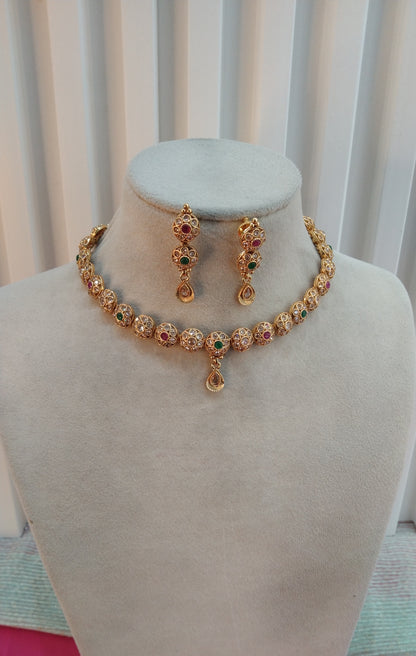 Ruby Green Gold Polki Necklace Indian Jewellery Delta Set