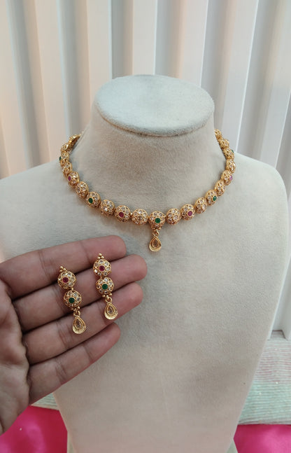 Ruby Green Gold Polki Necklace Indian Jewellery Delta Set