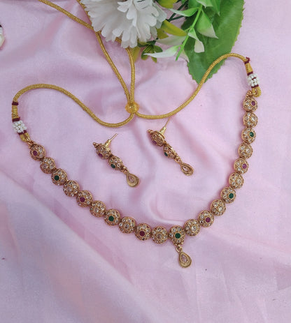 Ruby Green Gold Polki Necklace Indian Jewellery Delta Set