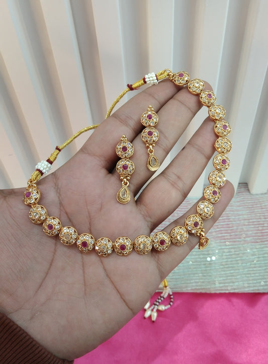 Ruby Gold Polki Necklace Indian Jewellery Delta Set