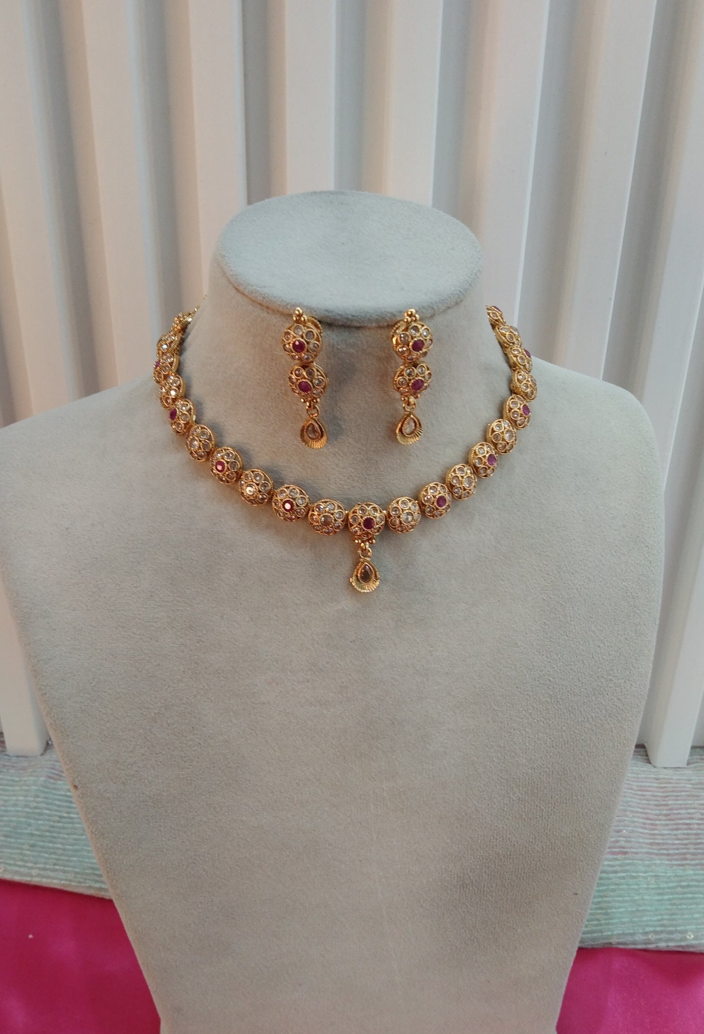 Ruby Gold Polki Necklace Indian Jewellery Delta Set