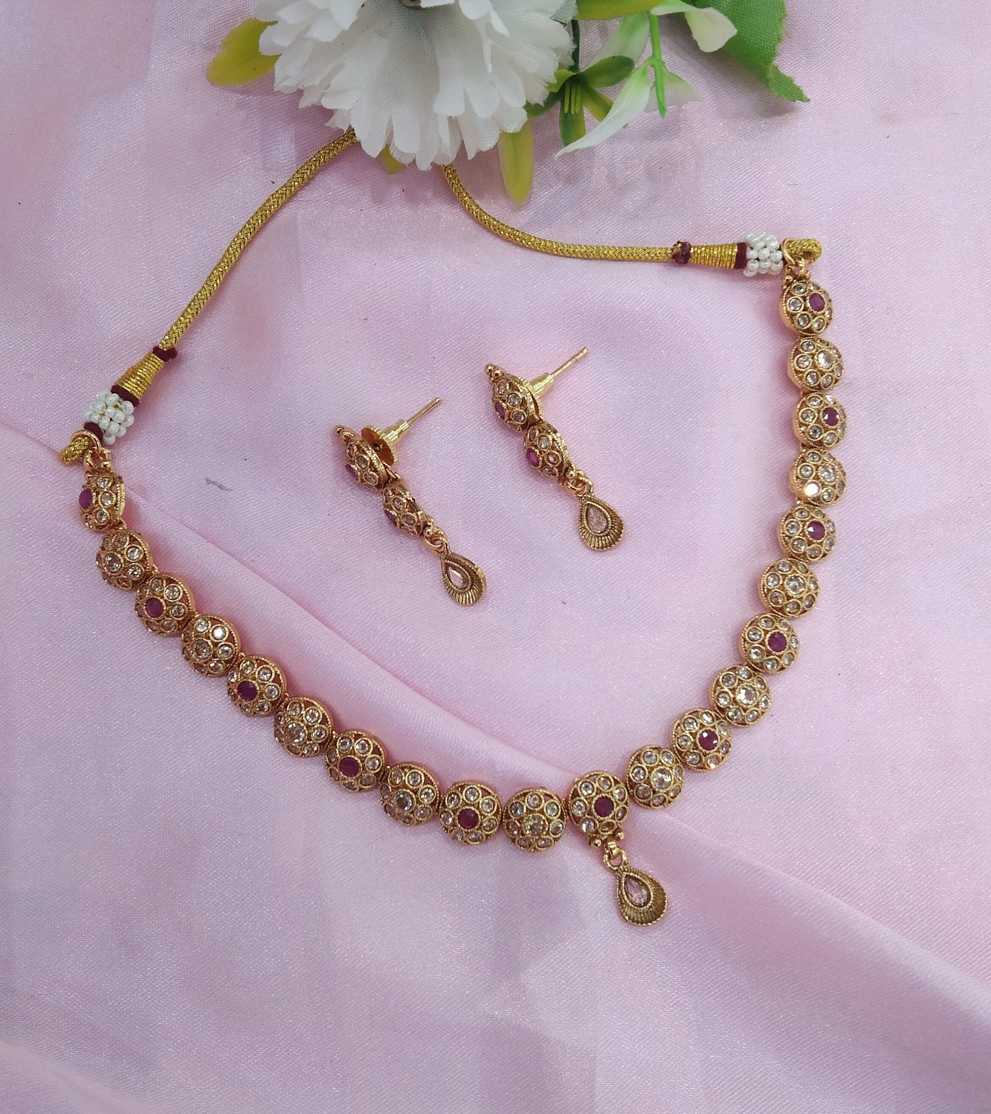 Ruby Gold Polki Necklace Indian Jewellery Delta Set