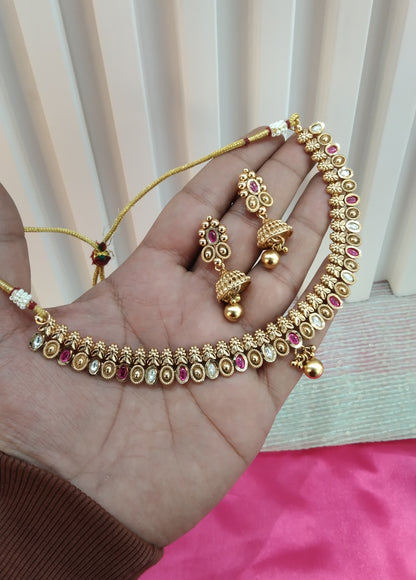 Ruby Gold Polki Jhumki Necklace Indian Jewellery Delta Set